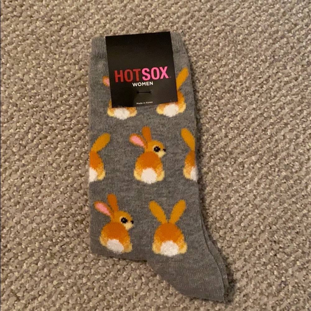 Calf socks with orange/yellow bunnies